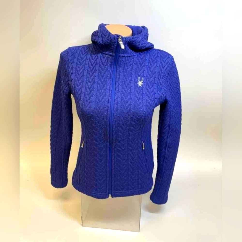 NEW Spyder Cable Knit Women's Blue Purple Sweater Hooded Jacket Small